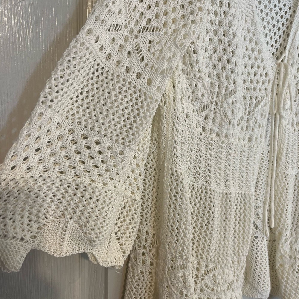 Cream Open-Knit Crochet Women's Cardigan Small - Picture 7 of 8